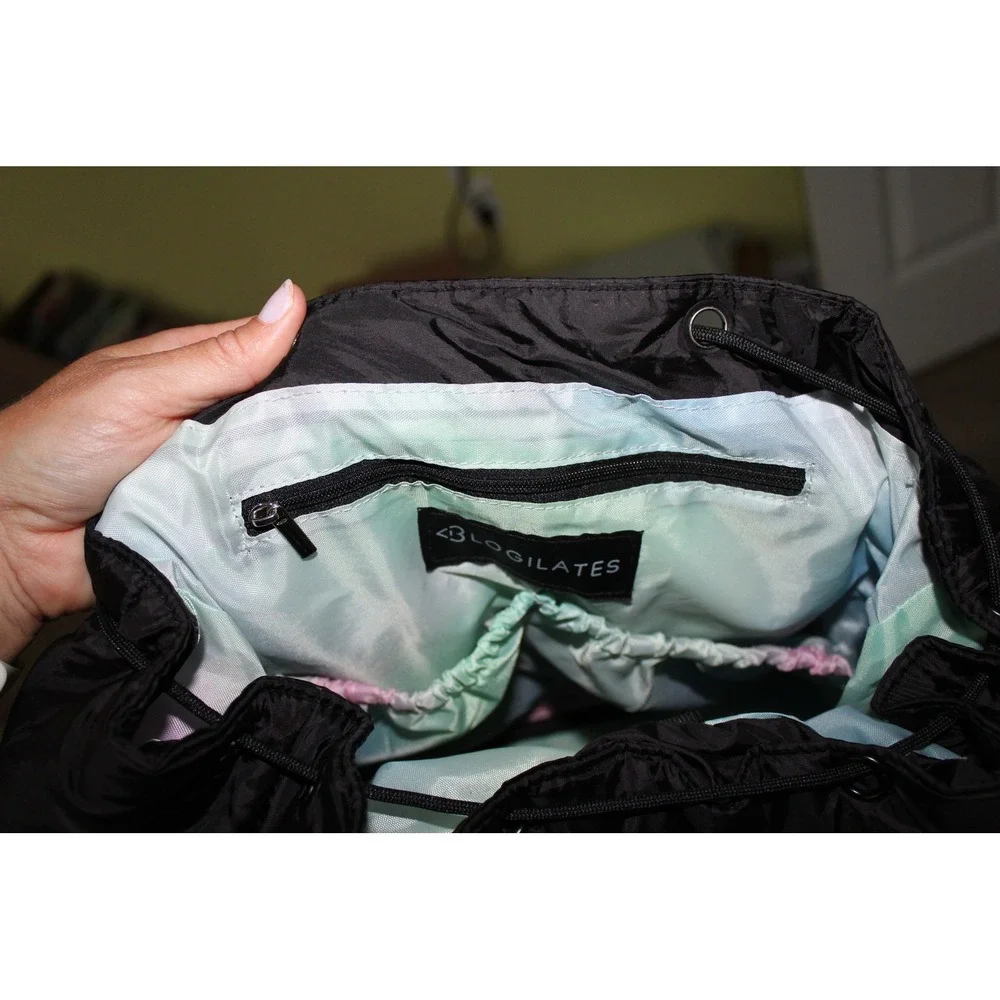 Blogilates‎ Black Puffy Backpack Nylon Drawstring Gym Bag with Shoe Compartment